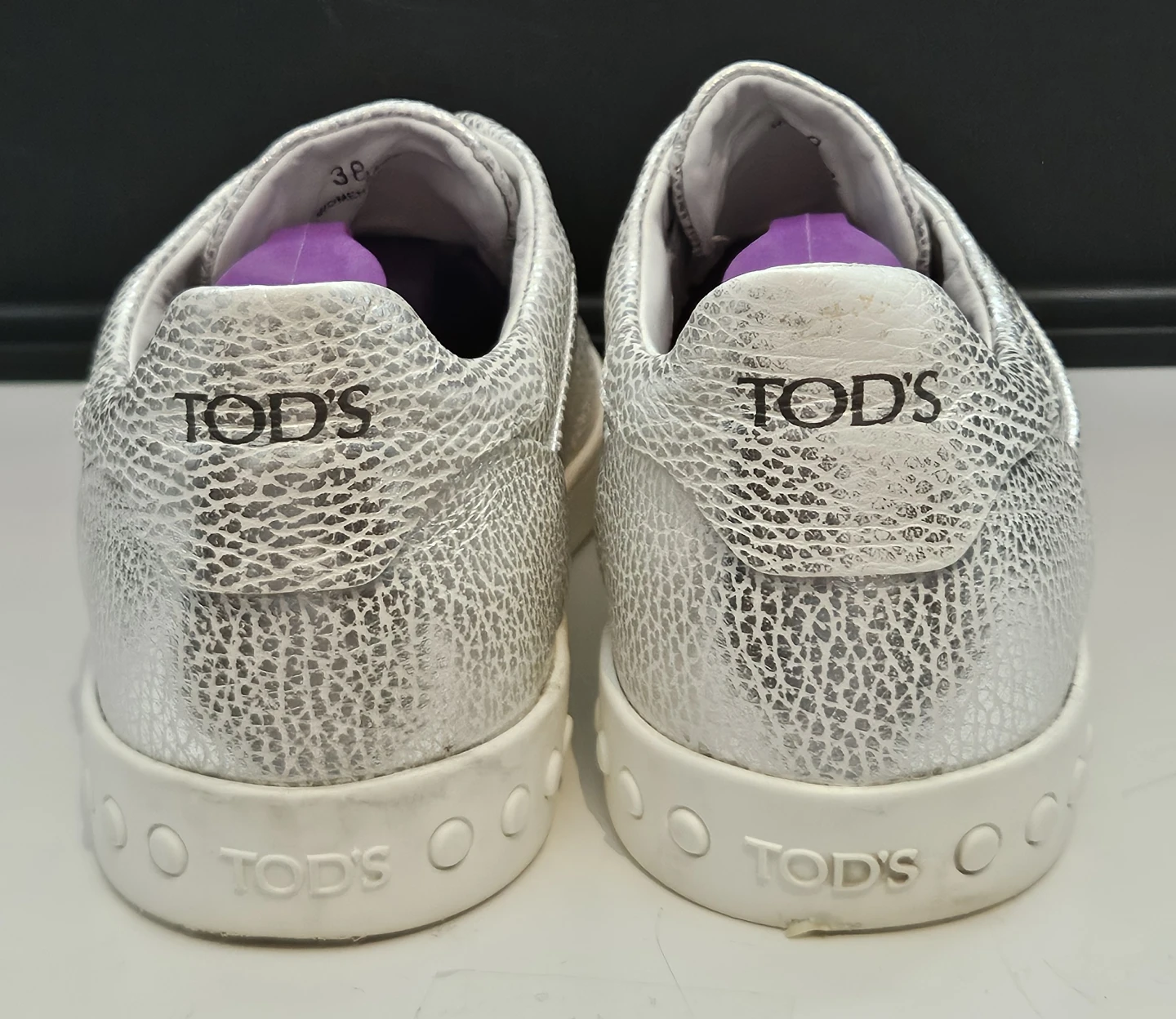 TOD'S Crackle Silver Textured Slip-On Sneakers - photo 4