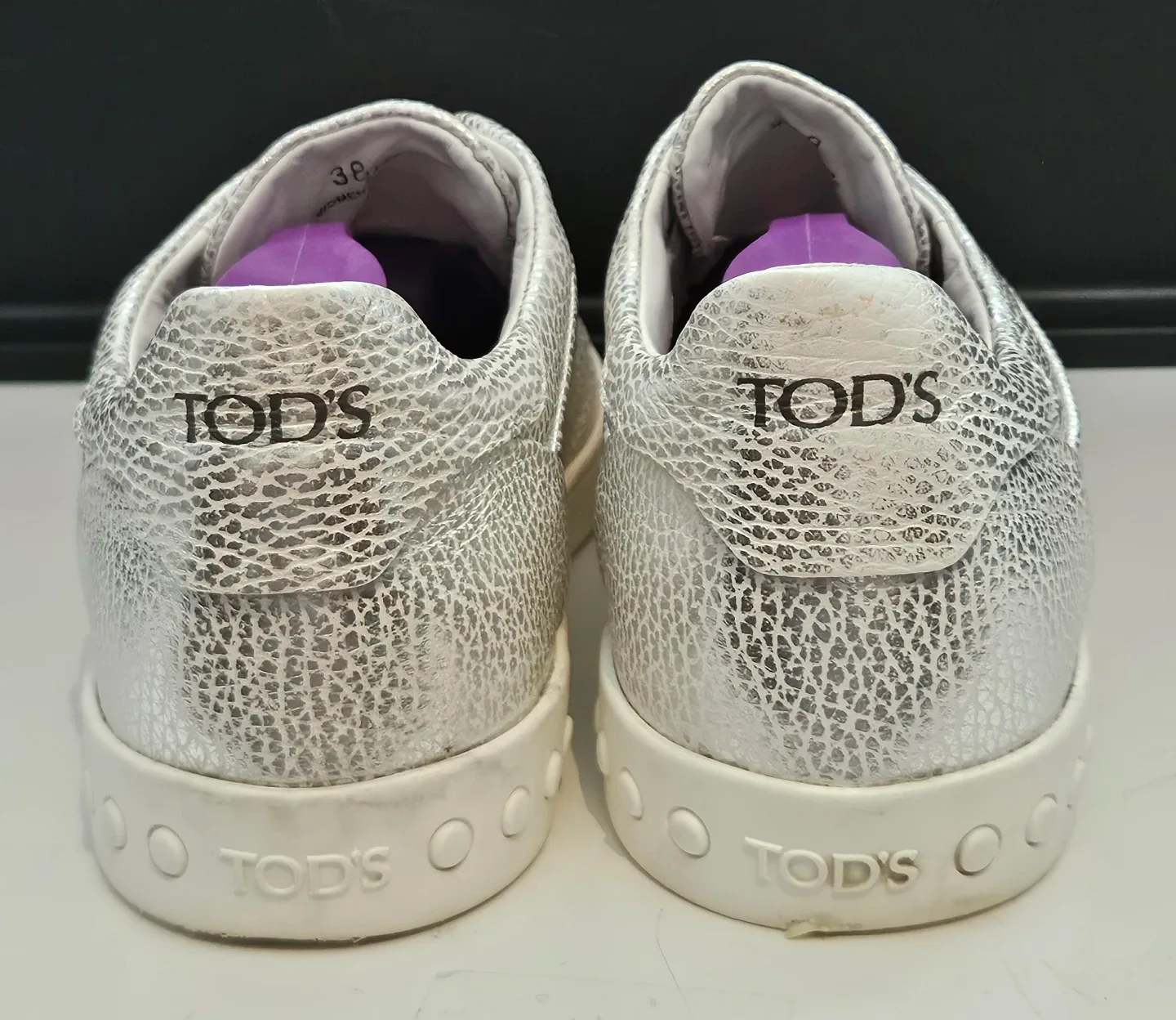 TOD'S Crackle Silver Textured Slip-On Sneakers - photo 4