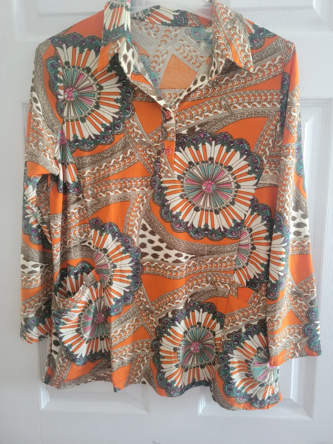 Vintage Orange Print Long Sleeve Shirt freesize - M to Large