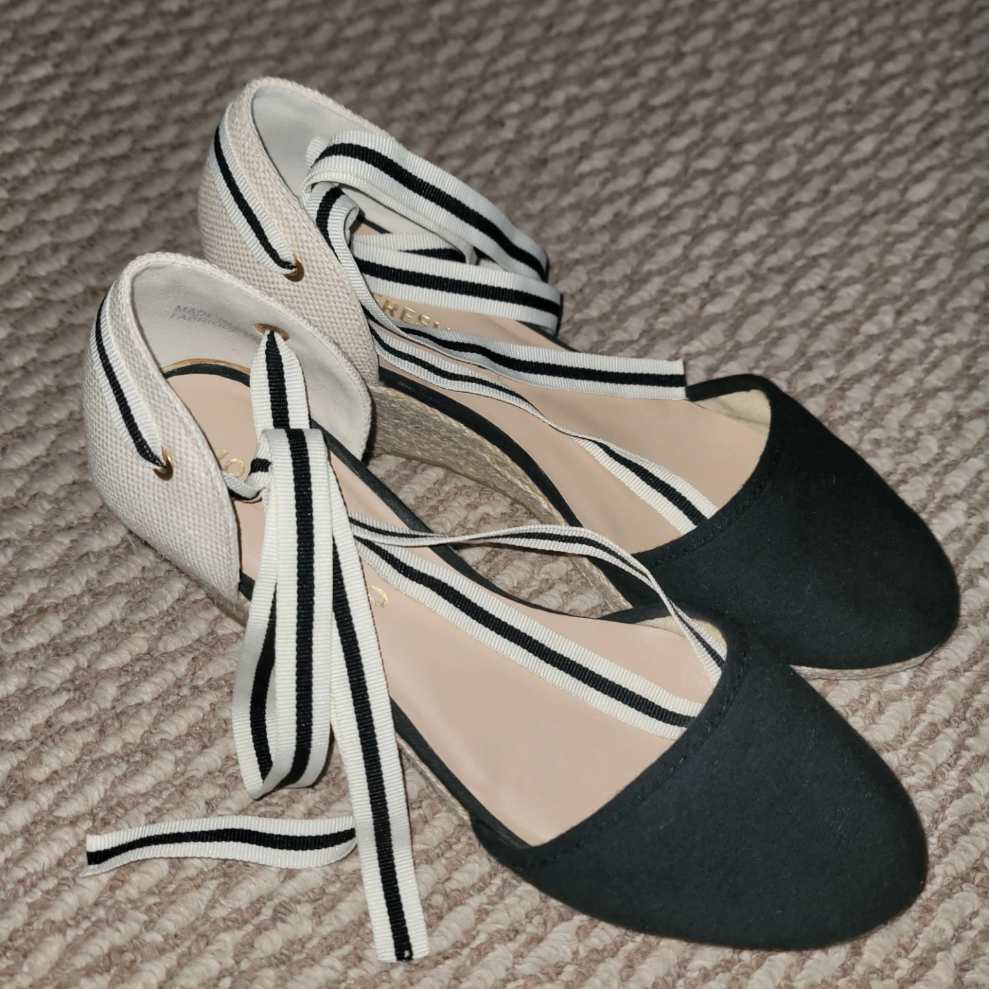 Espadrille Wedge Sandals Black & White Stripe—Size 10