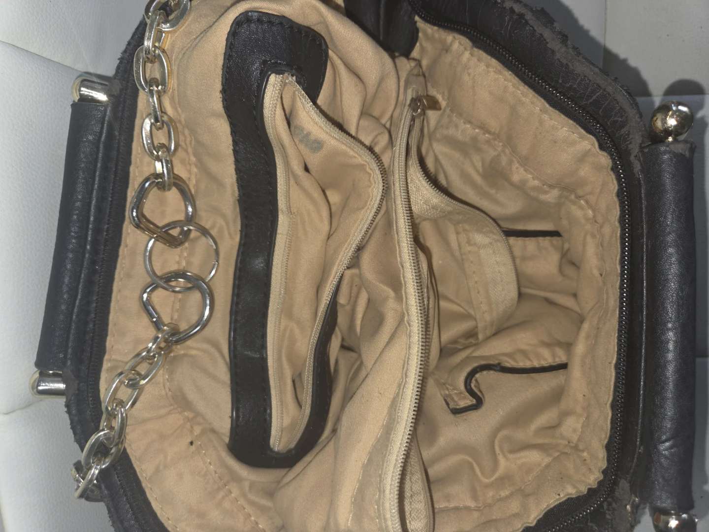 Black Faux Leather Studded Handbag with Silver Chain Accents - photo 4