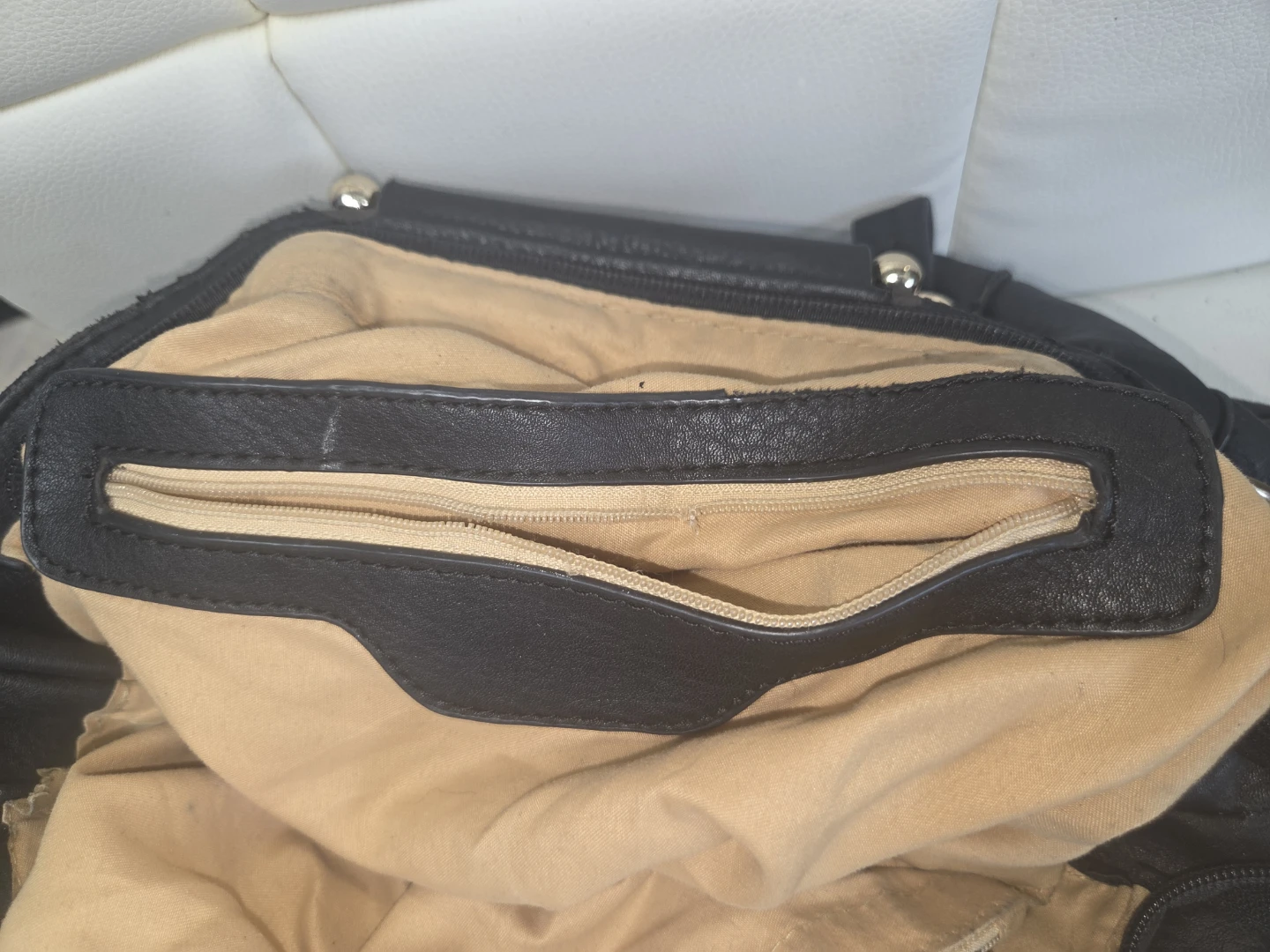 Black Faux Leather Studded Handbag with Silver Chain Accents - photo 5