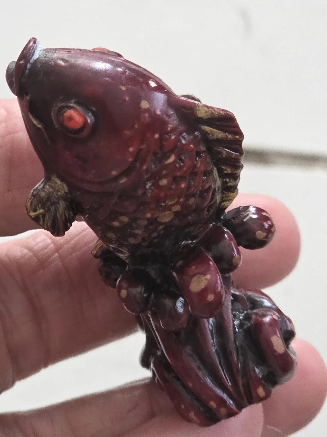 Carved vintage koi  Red Fish Figurine