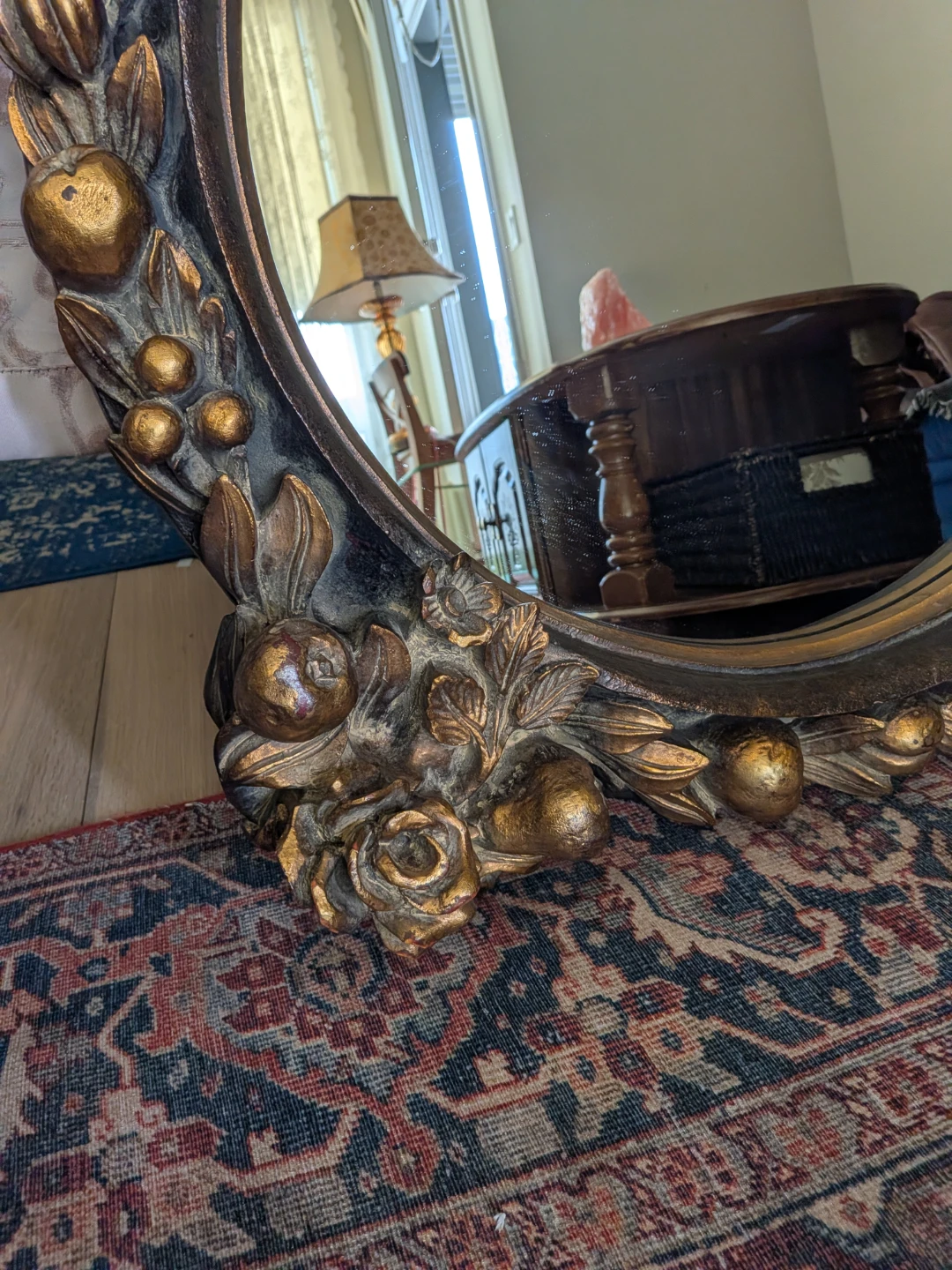 Ornate Oval Wall Mirror with Fruit and Floral Accents - photo 2