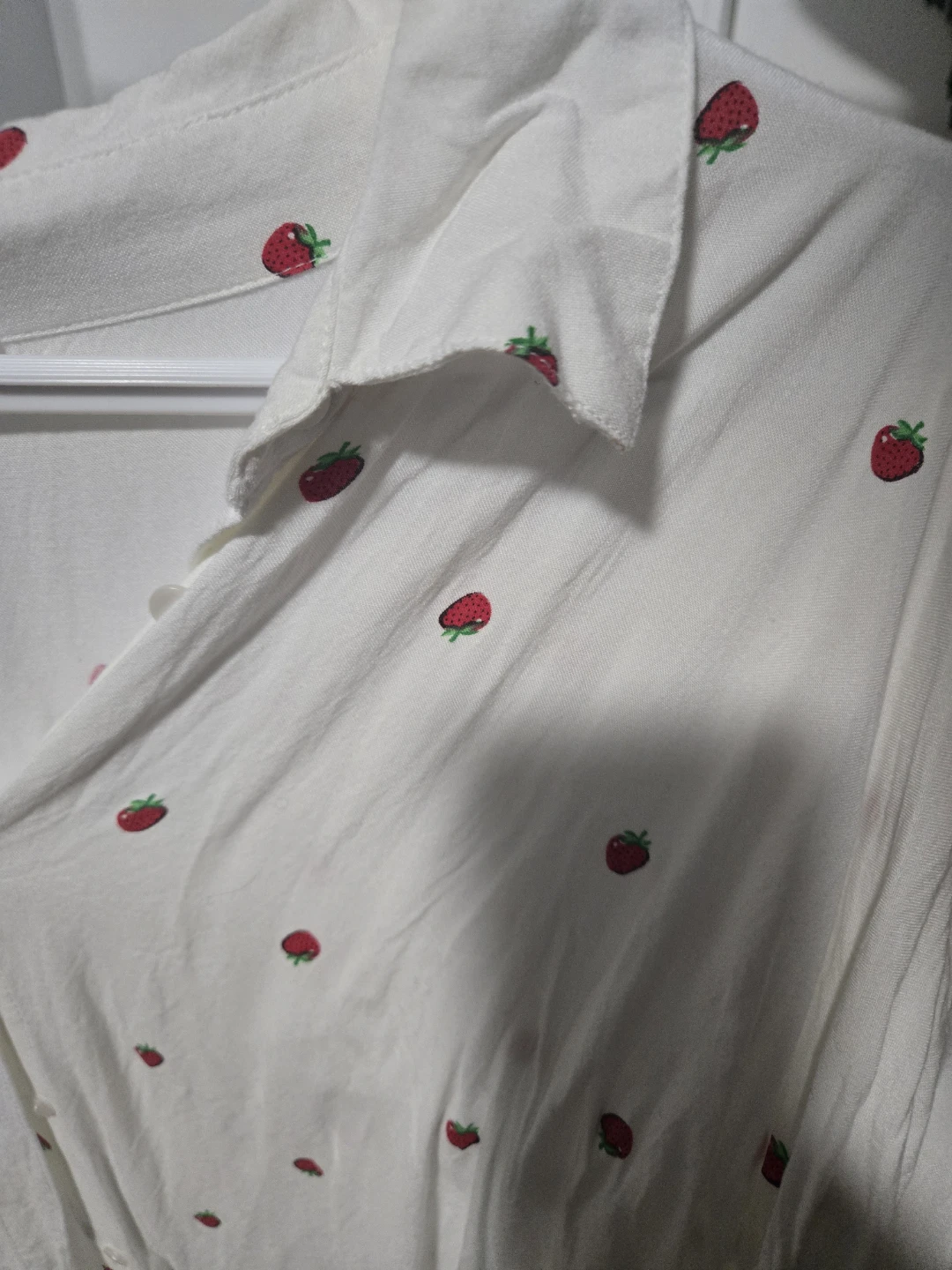 White Strawberry Print Button-Up Shirt - photo 3