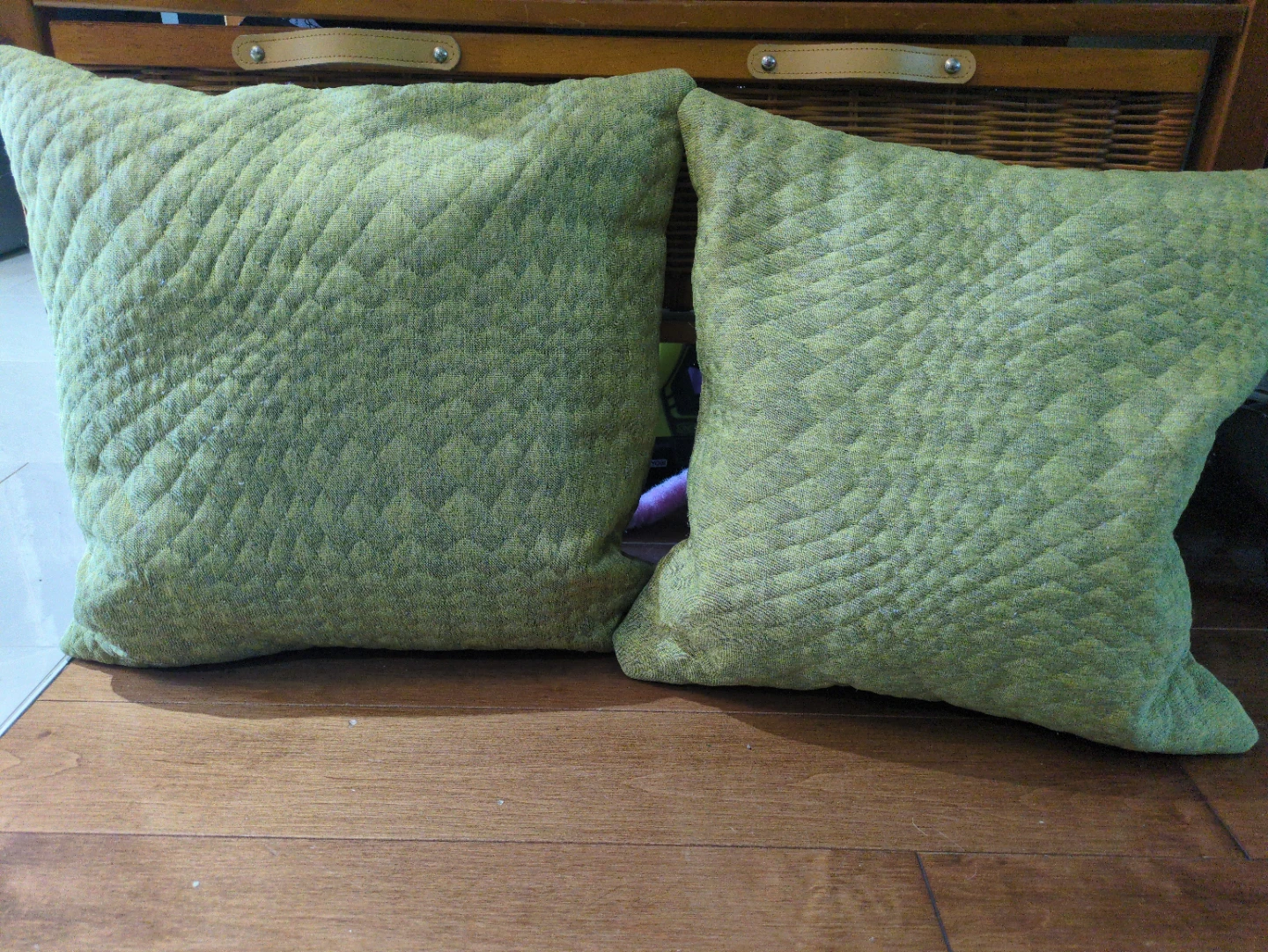 Set of 2 Green Quilted Throw Pillows