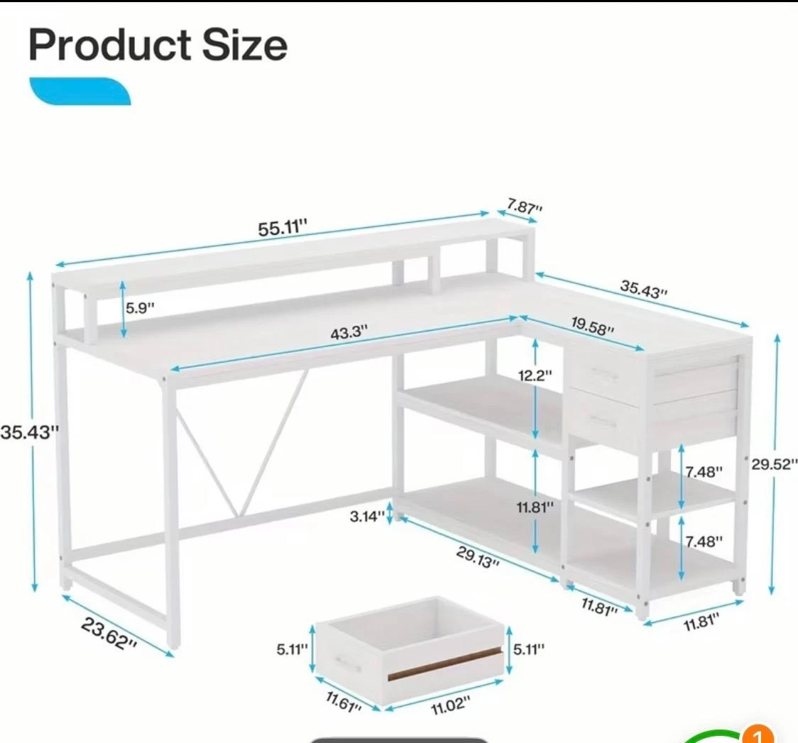 Tribedesigns White L-Shaped Computer Desk with Shelves - photo 2