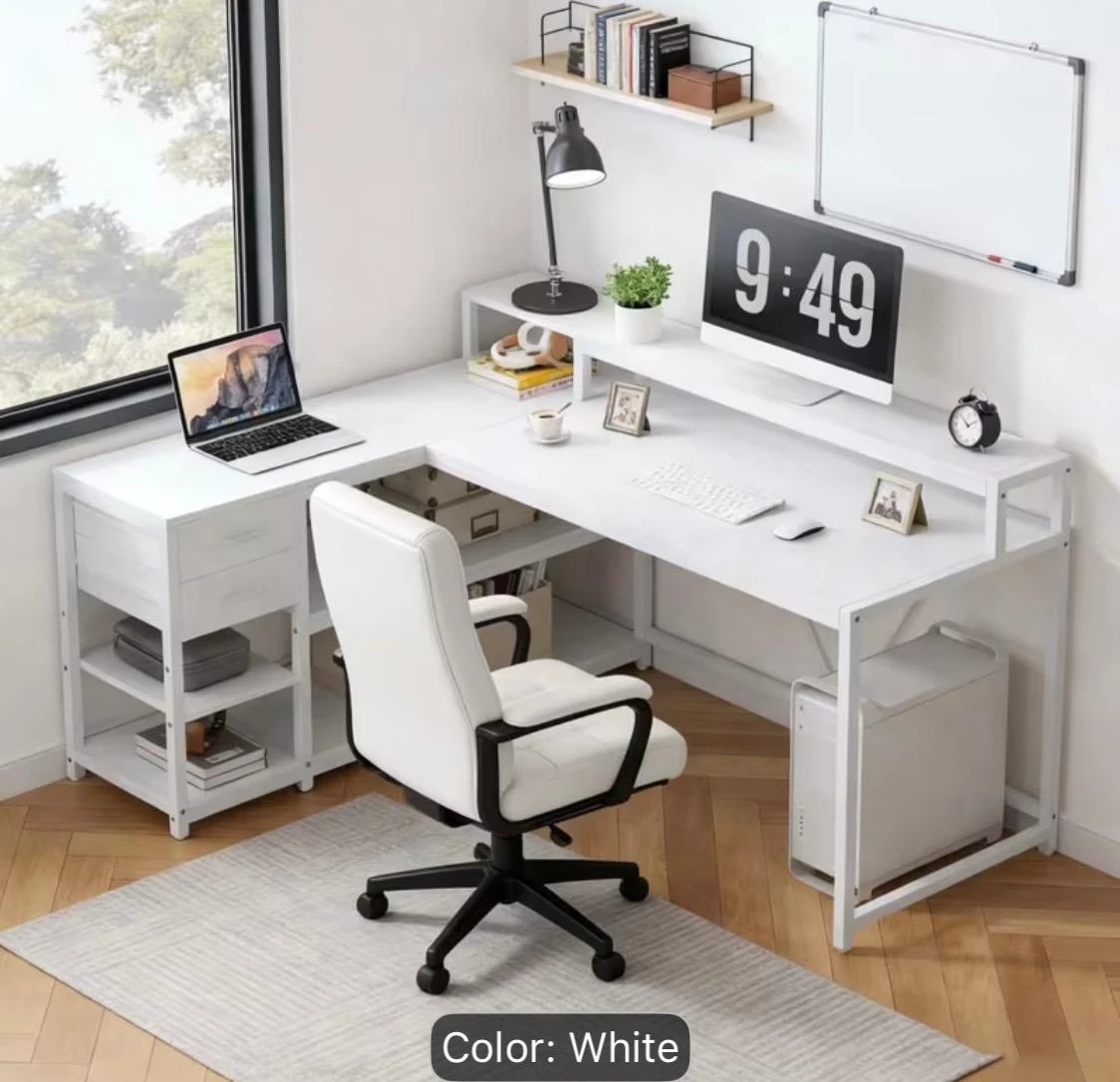 Tribedesigns White L-Shaped Computer Desk with Shelves - photo 5