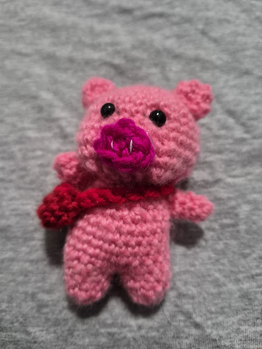 Crocheted Pink Pig Keychain with Red Mini pouch - photo 4