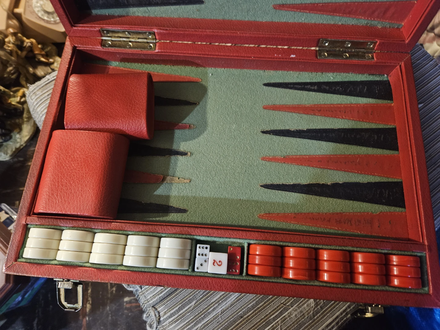 Red Backgammon Set with White and Red Pieces - photo 5