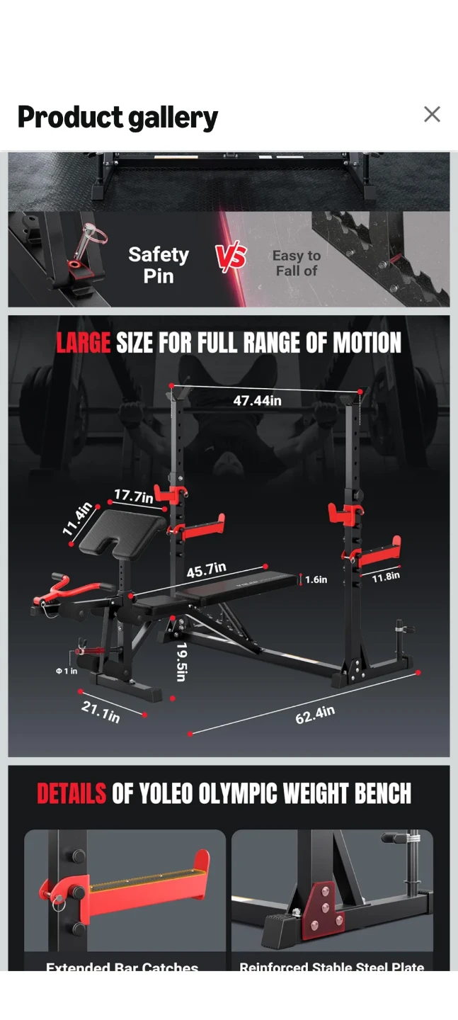 YOLEO Weight Bench with Rack and Leg Extension - photo 2
