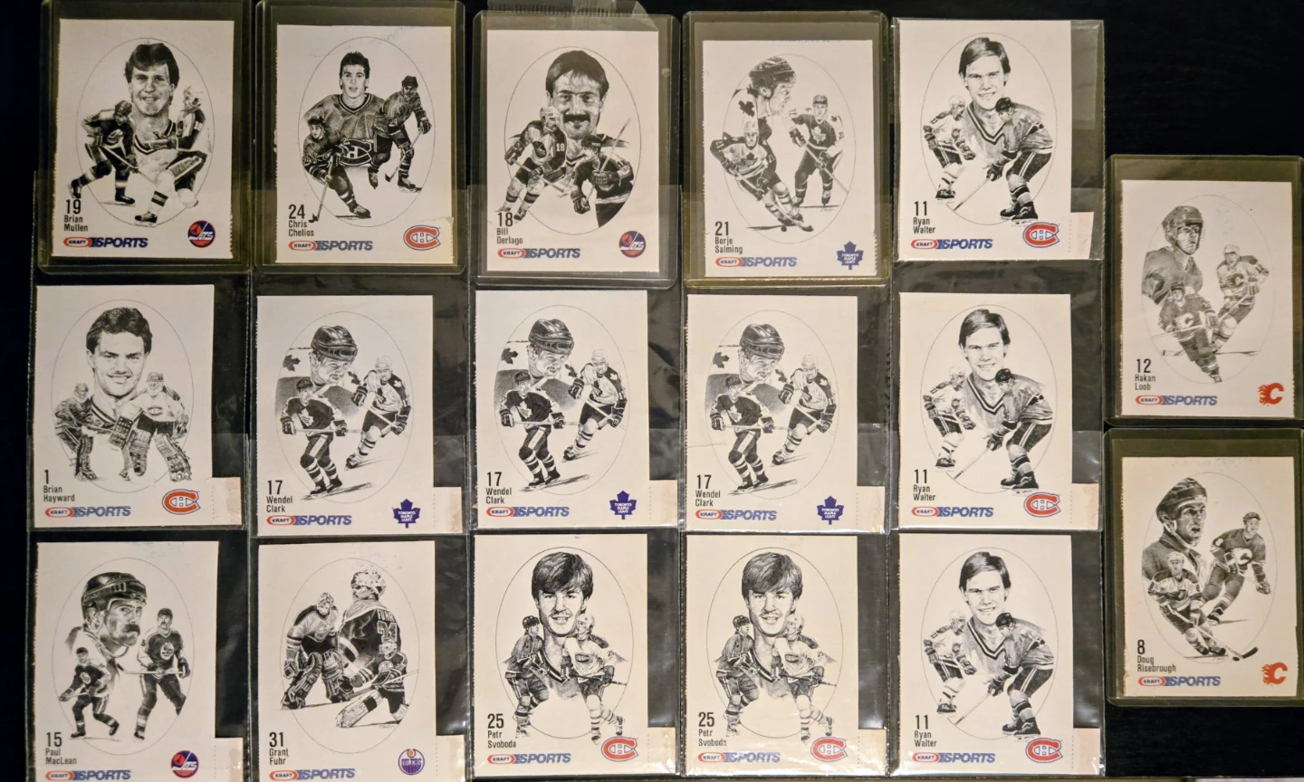 Rare 1986 Kraft Hockey Lot-5x Rookies (Clark/Svoboda) Uncut Tabs