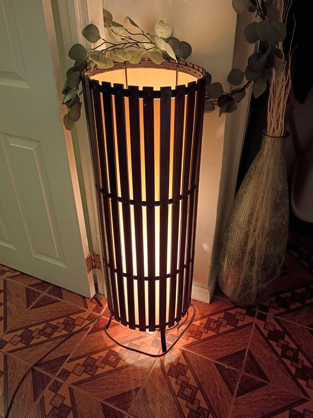 Tall Wooden Slatted Floor Lamp