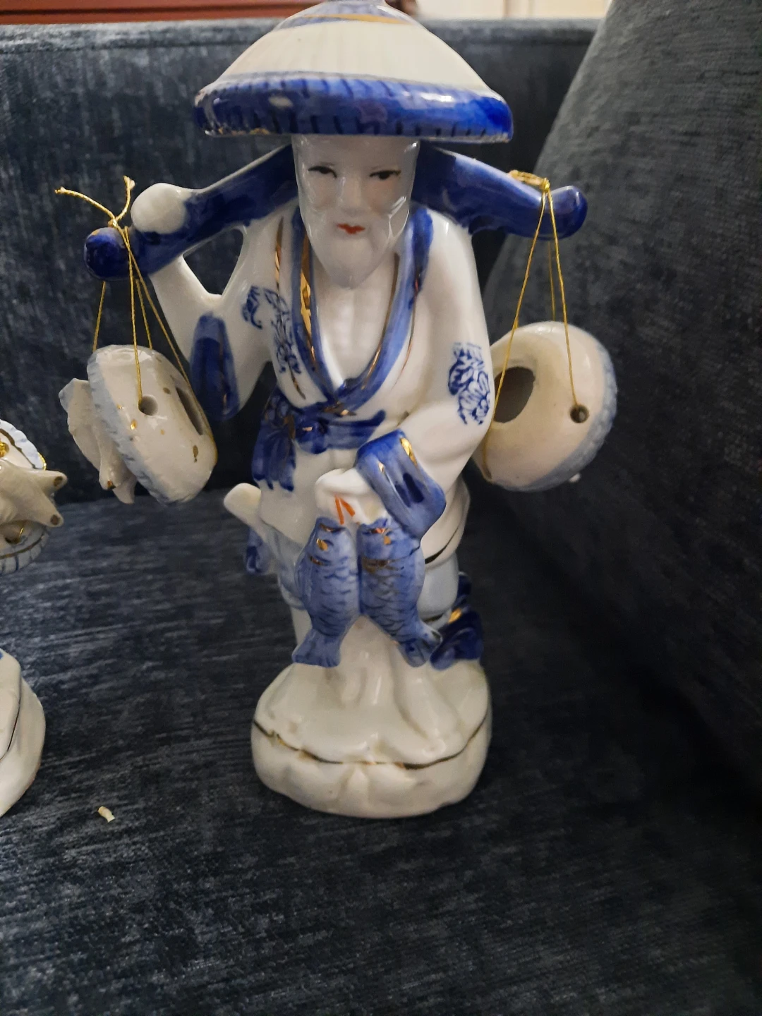 Vintage Ceramic Figurines - Chinese fisherman with Fish - photo 5