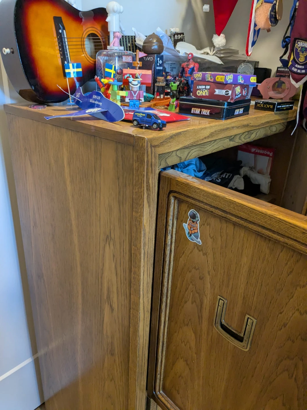 Vintage Oak Wood Wardrobe Armoire Cabinet Cupboard - photo 2