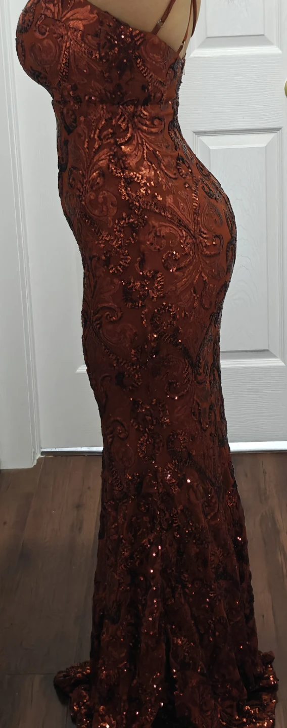 Sequin Evening Gown - Burnt Orange