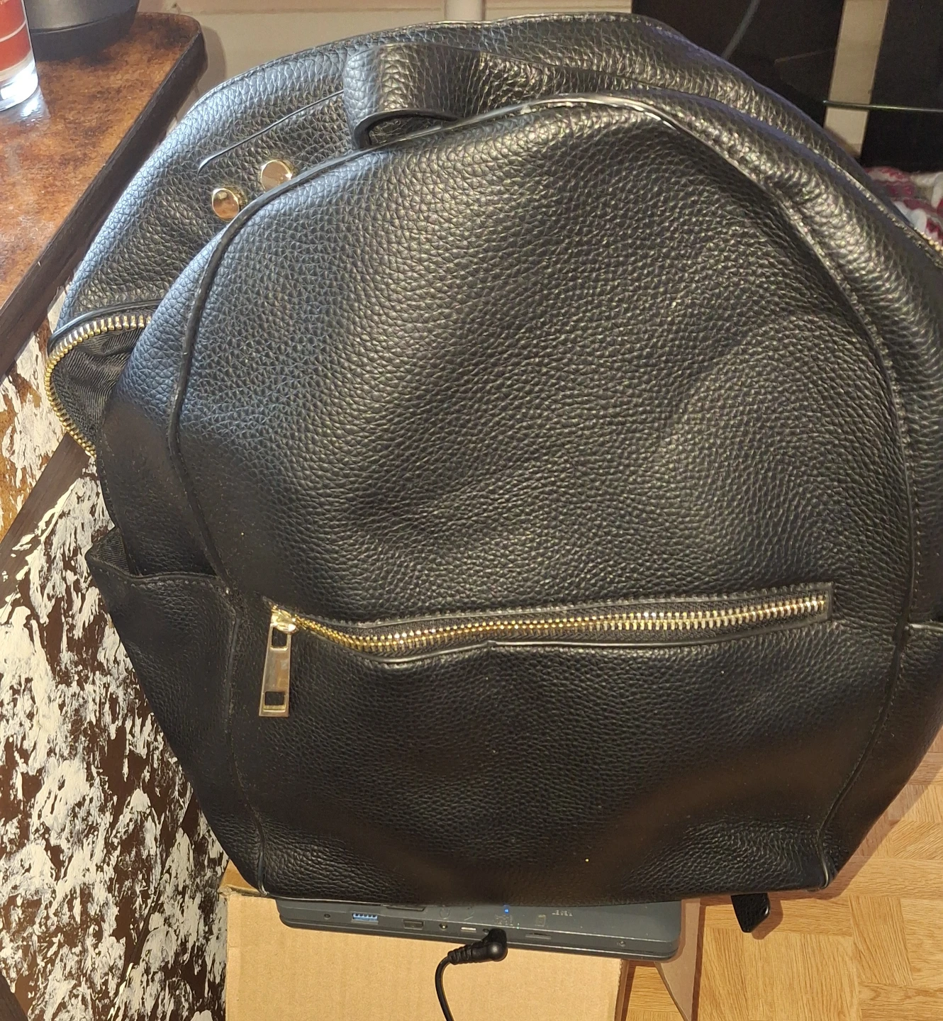 Black Faux Leather Backpack - photo 2