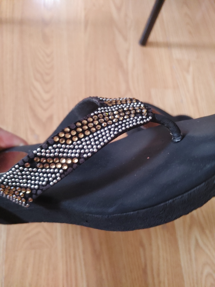 Black Wedge Flip Flops with Rhinestones size 9 - photo 3