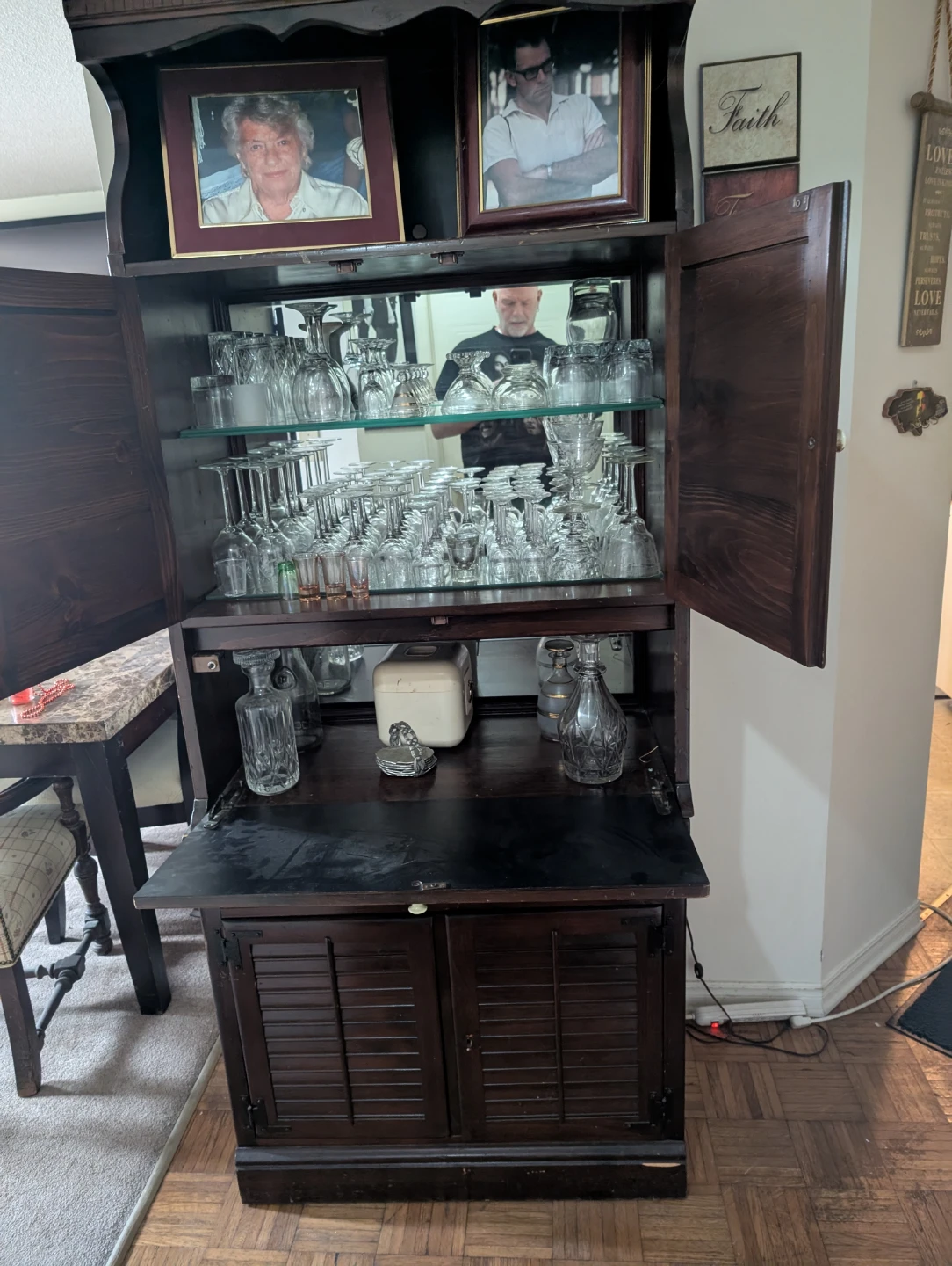 Vintage Wooden Bar Cabinet with Glassware Storage - photo 3