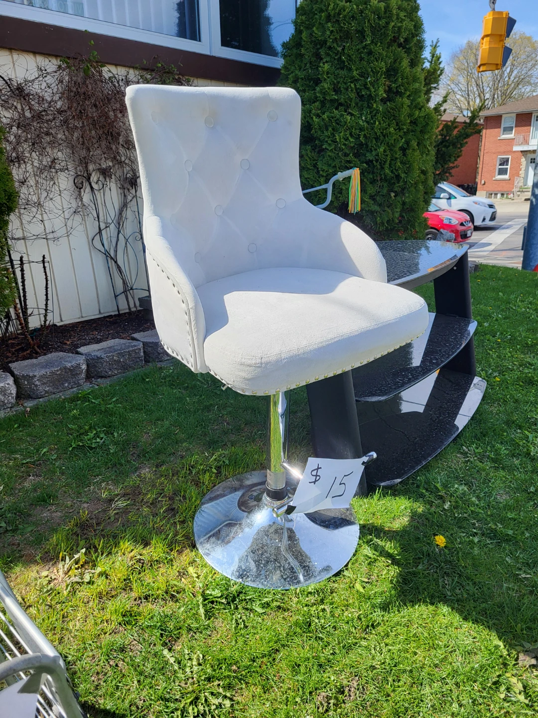 White Tufted Swivel Bar Stool