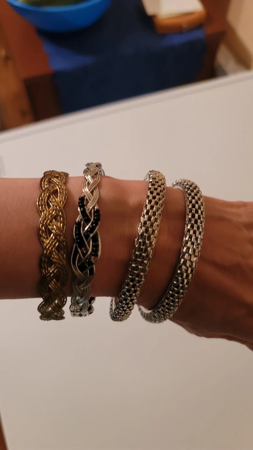Set of 4 Braided Bracelets - Gold, Silver, Black Accents (14)