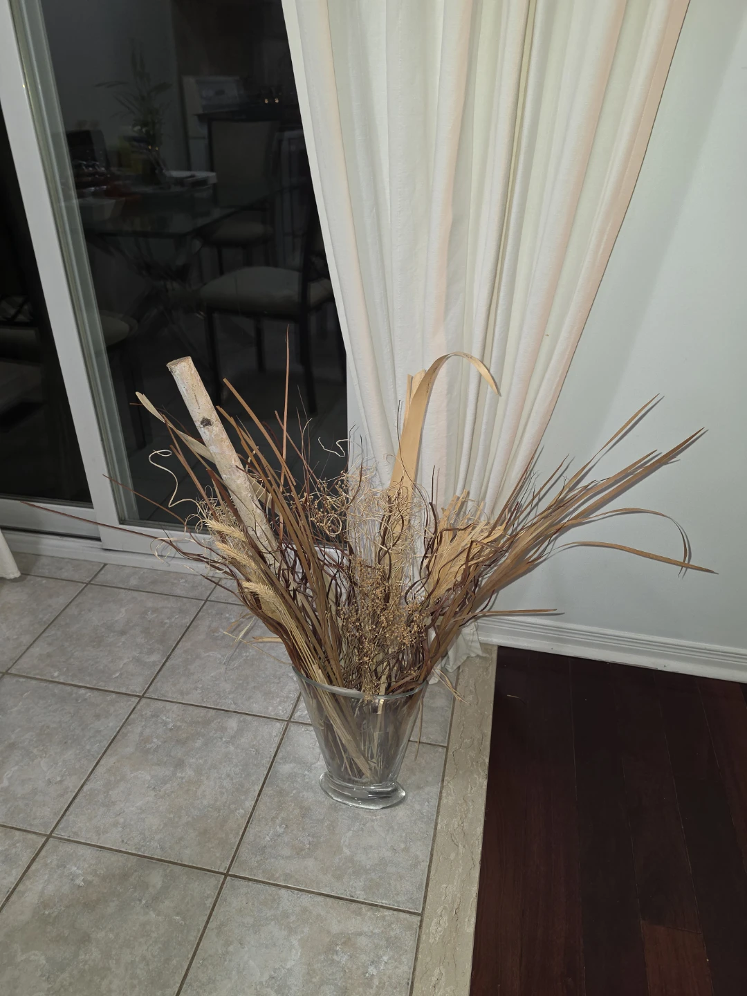 Dried Floral Arrangement in Glass Vase