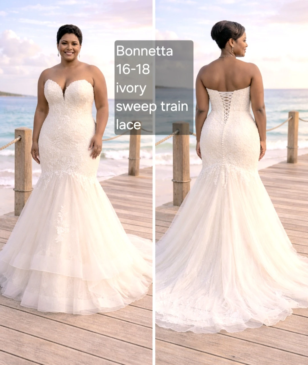 Bonnetta Wedding Dress Size 16-18 Ivory Lace Sweep Train