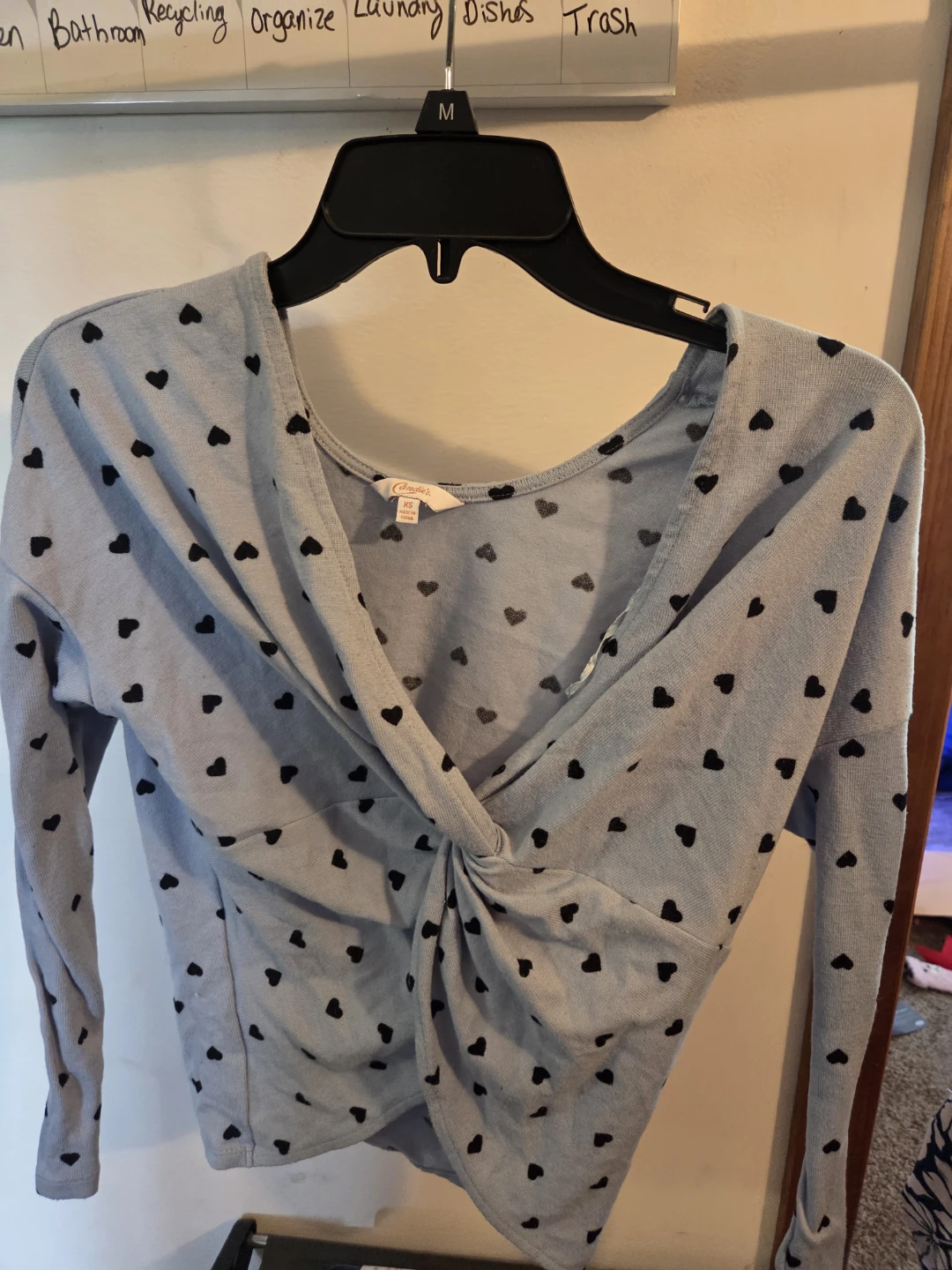 Candie's Blue Heart Print Twist Front Top XS