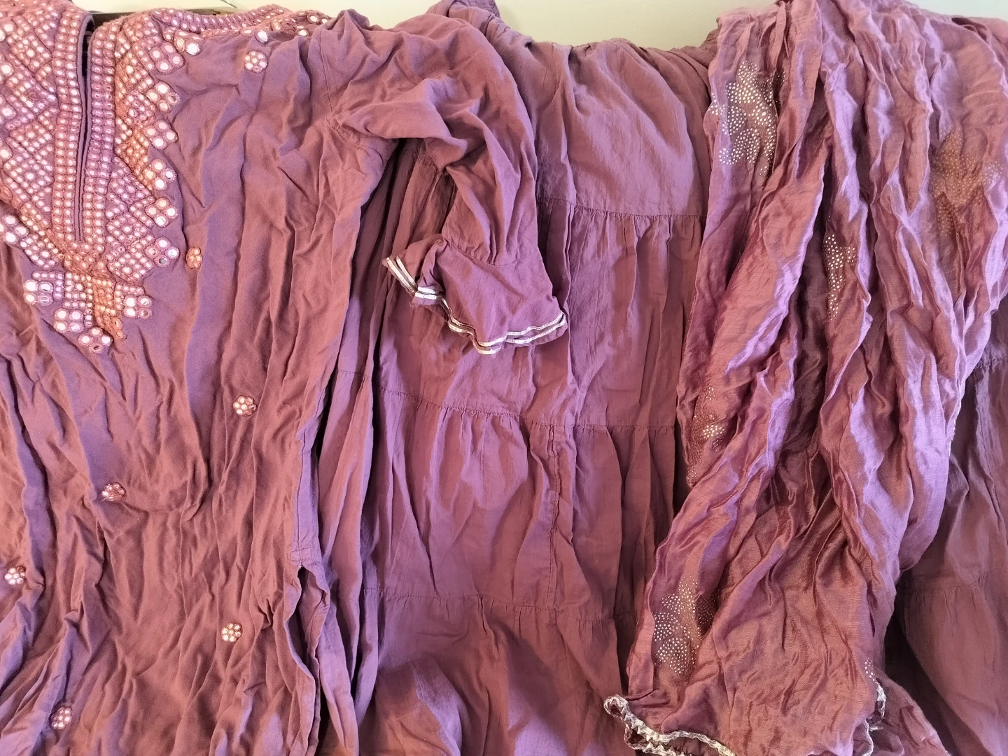Purple Embroidered Kurti Set with Mirror Work