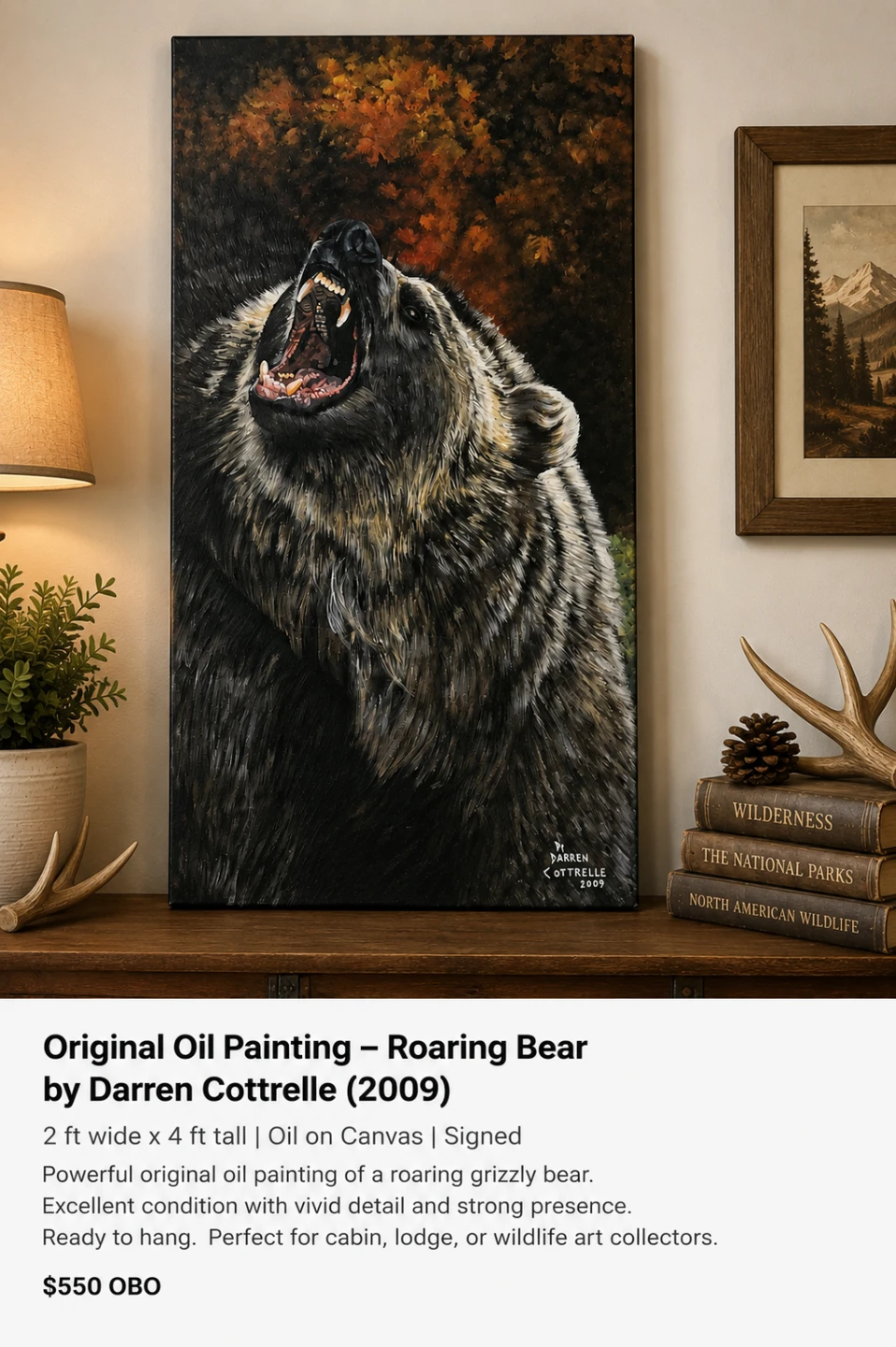 Painting of a roaring bear by Darren Cottrelle, 2009