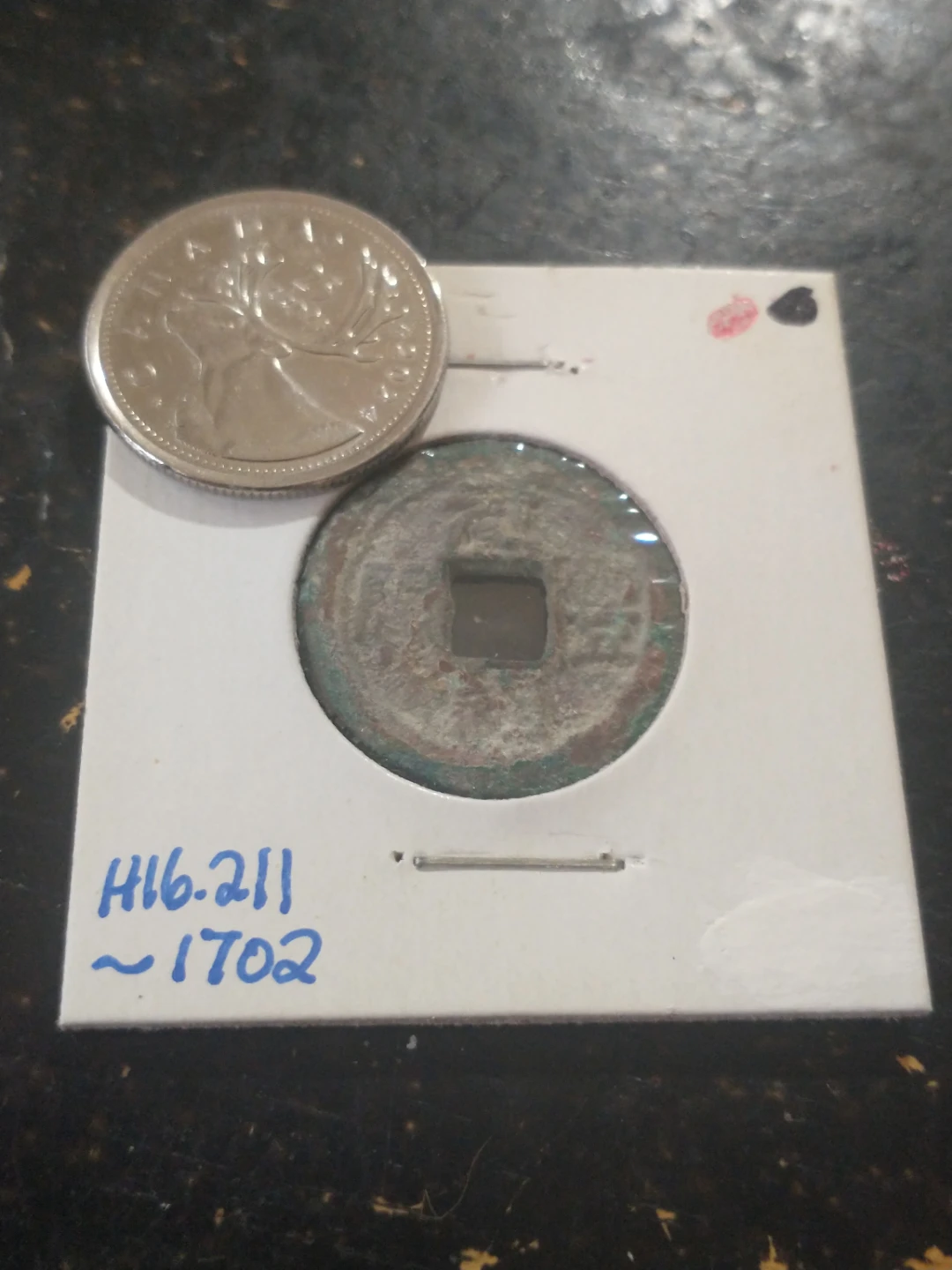 Antique Square Hole Coin ~1702 - photo 2