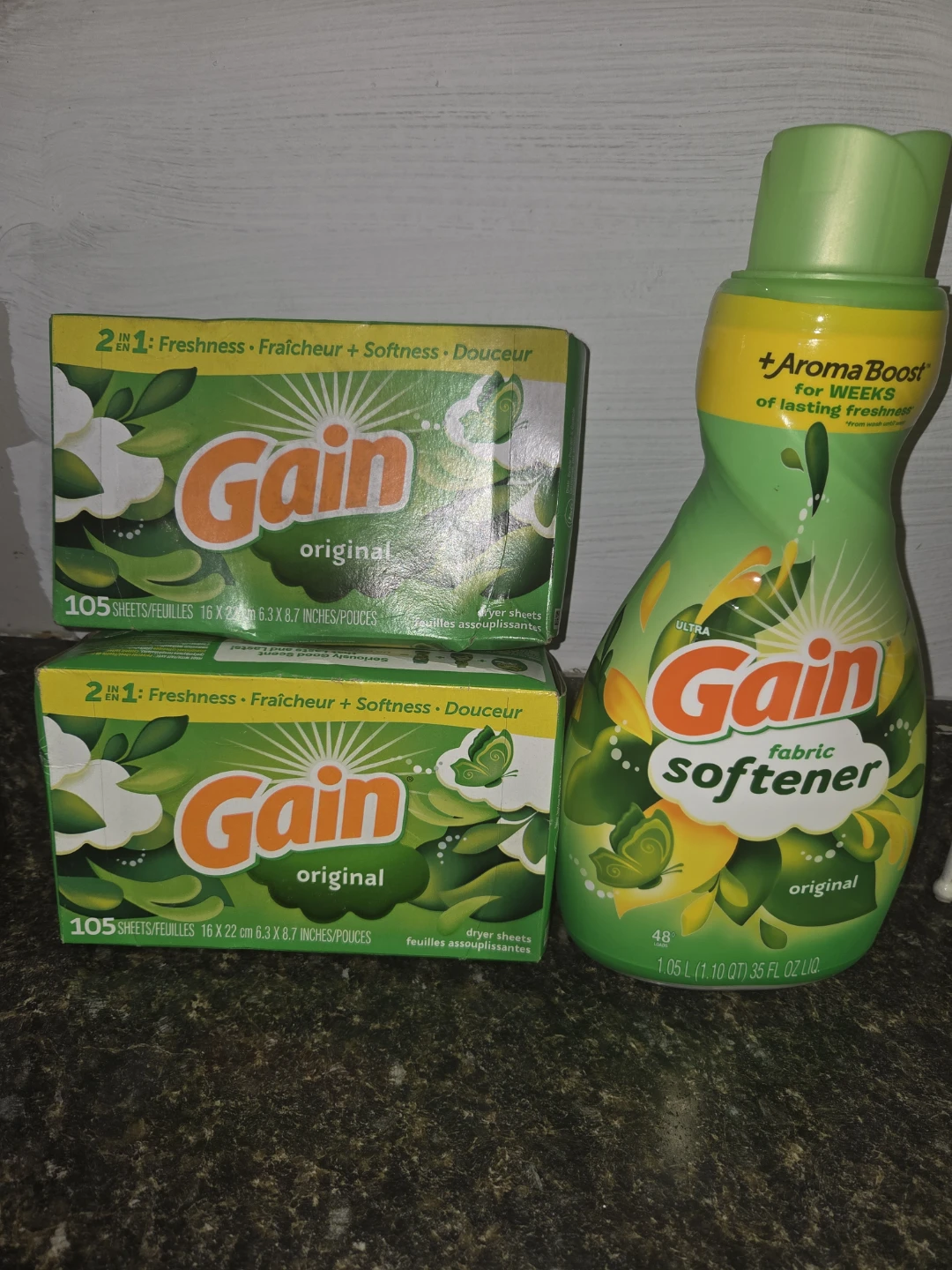 2 boxes of Gain dryer sheets 105 count Gain fabric softener