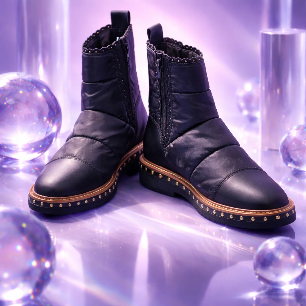 Quilted Puffer Chelsea Boots with Gold Studs