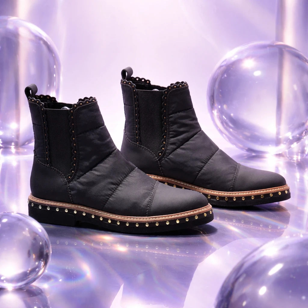 Quilted Puffer Chelsea Boots with Gold Studs - photo 2