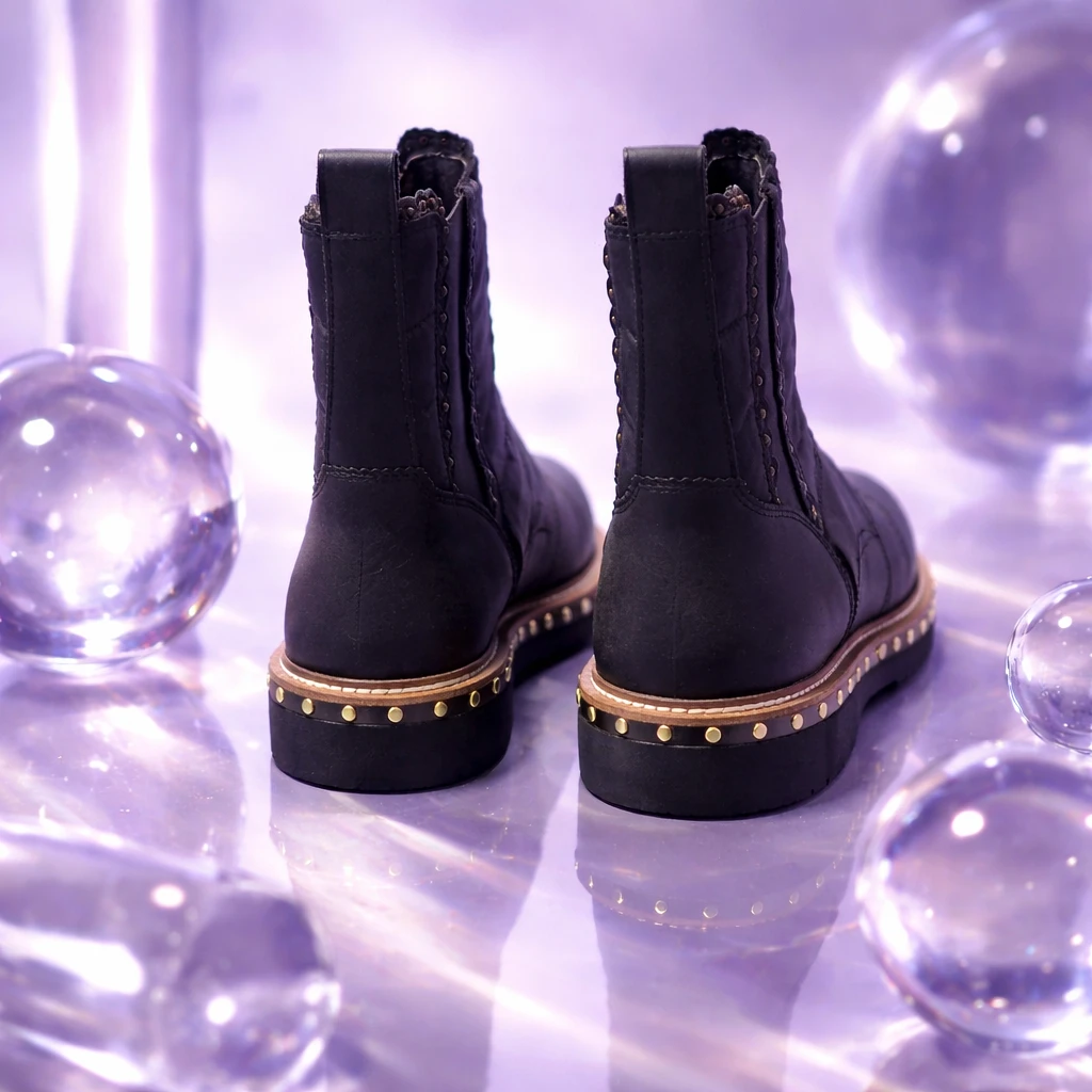 Quilted Puffer Chelsea Boots with Gold Studs - photo 3