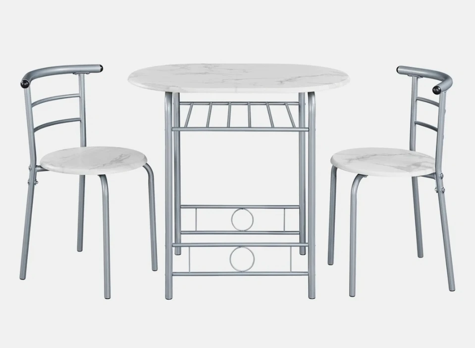 3-Piece Dining White Table Set with 2 Chairs