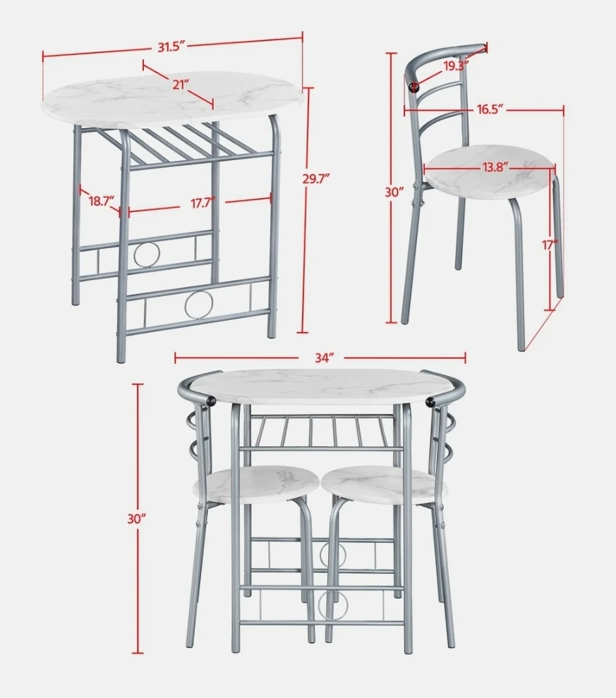 3-Piece Dining White Table Set with 2 Chairs - photo 2