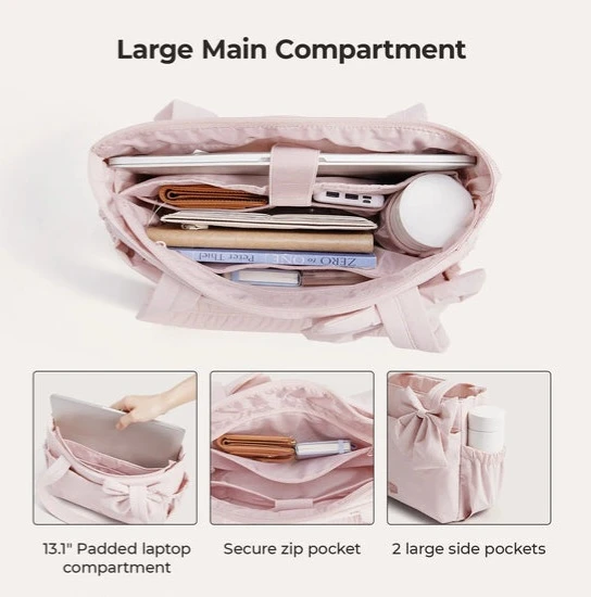 BAGSMART Crush Bow Tote Bag - Baby Pink - photo 3