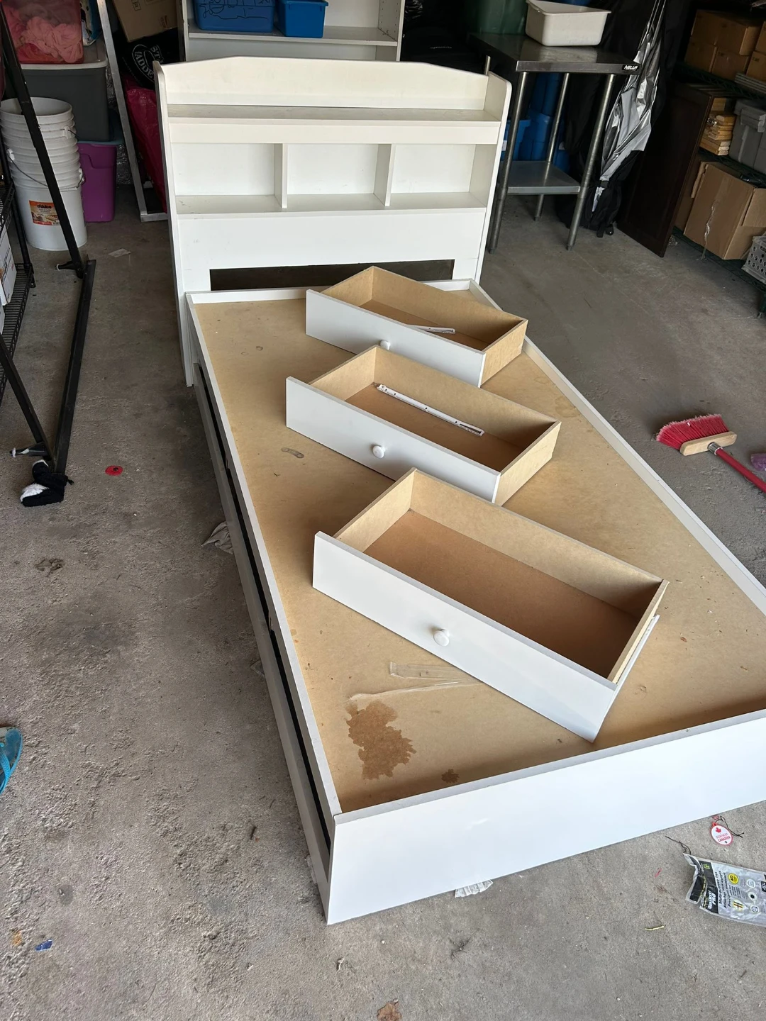 White singles Bed Frame with Headboard and Drawers - photo 3