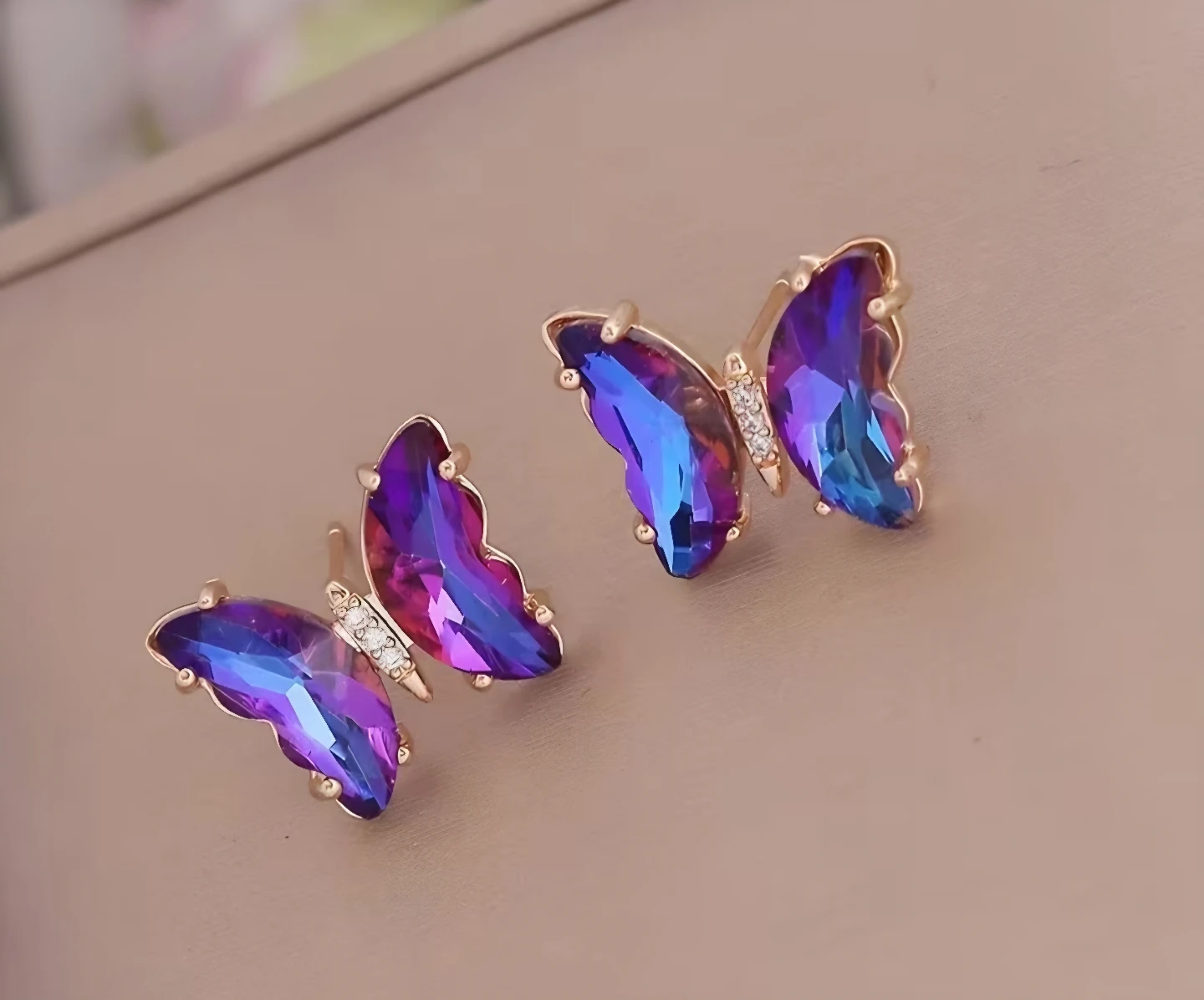 New Deep Purple Glass Butterfly Post Earrings - photo 3