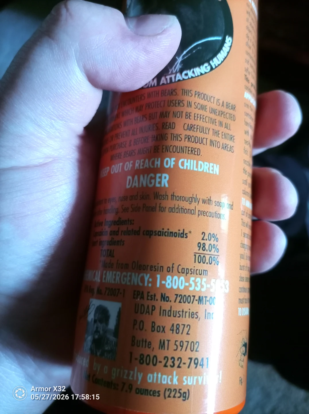 UDAP Bear Deterrent Pepper Spray 7.9 oz - photo 3