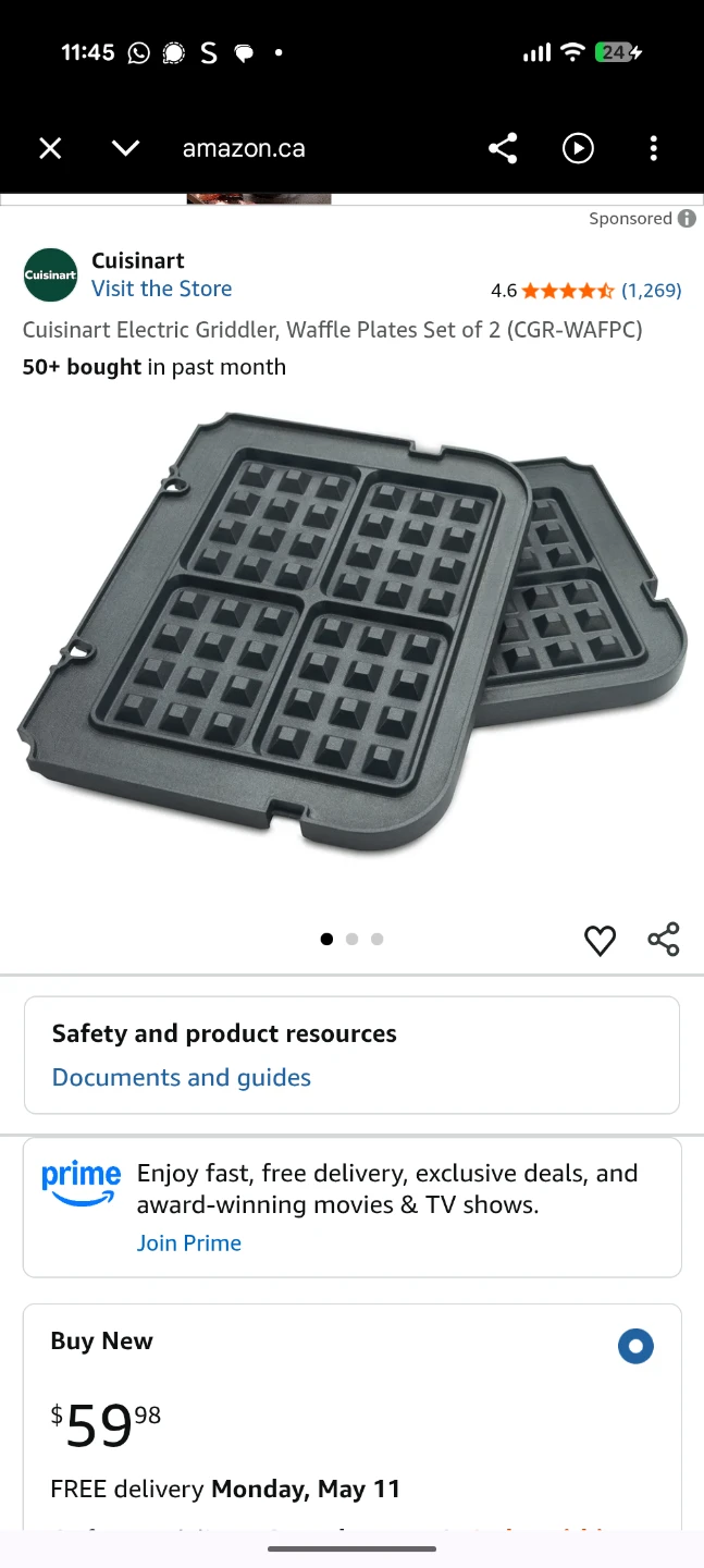 Cuisinart Electric Griddler Waffle Plates Set