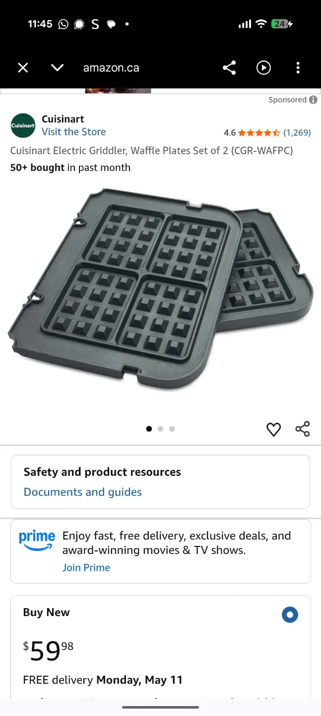 Cuisinart Electric Griddler Waffle Plates Set