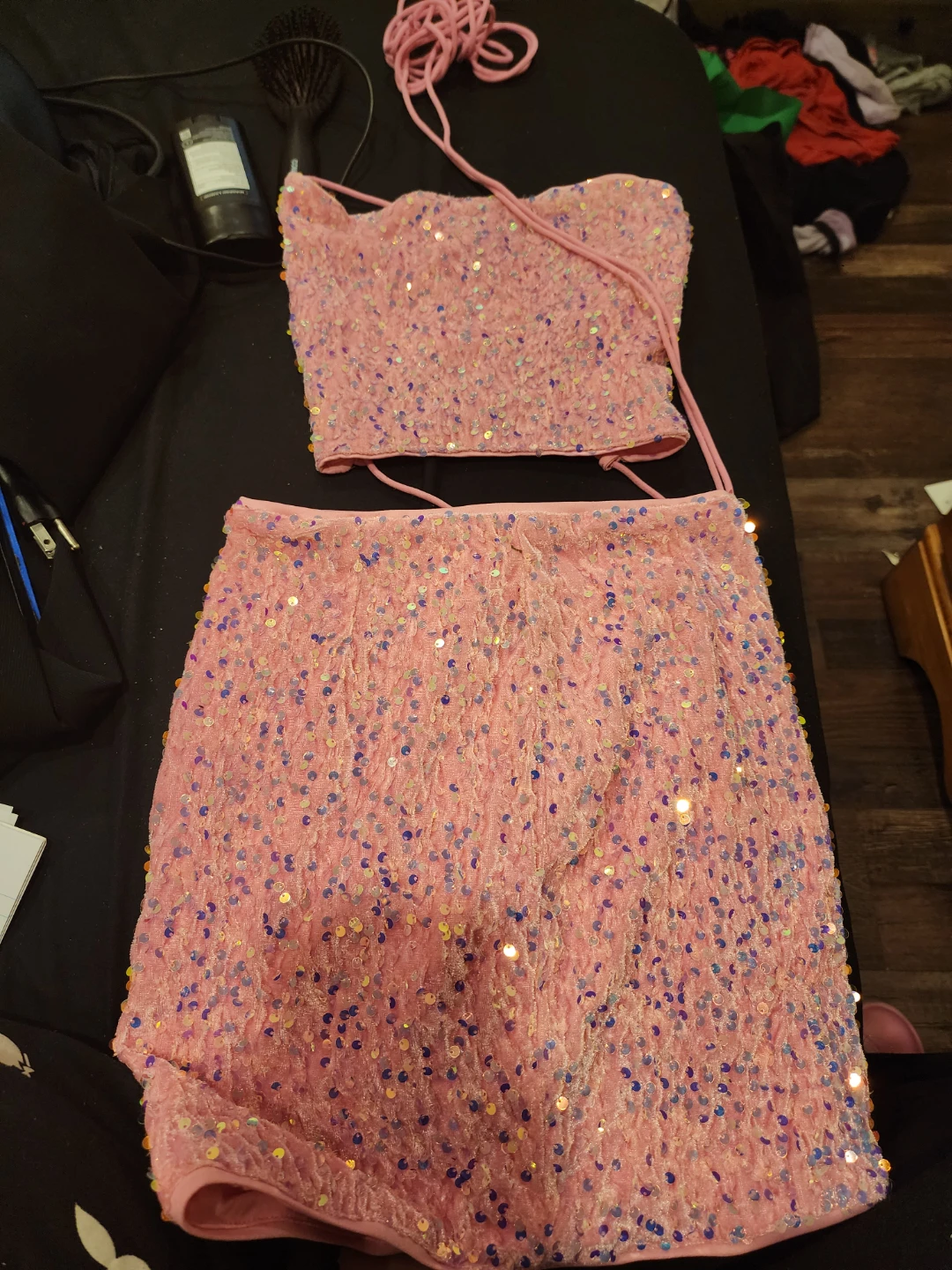 SHEIN Pink Sequin Crop Top & Skirt Set - Size XS - photo 3