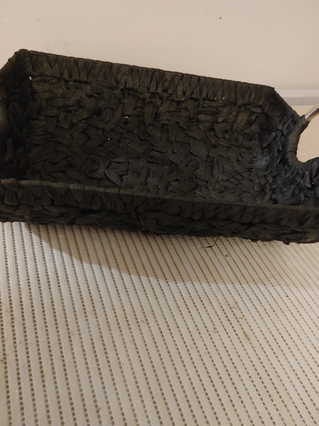 Woven Black Basket with Metal Handles
