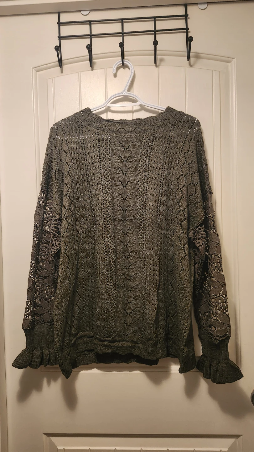 Women's Green Lace Sleeve Sweater - Size L - photo 2