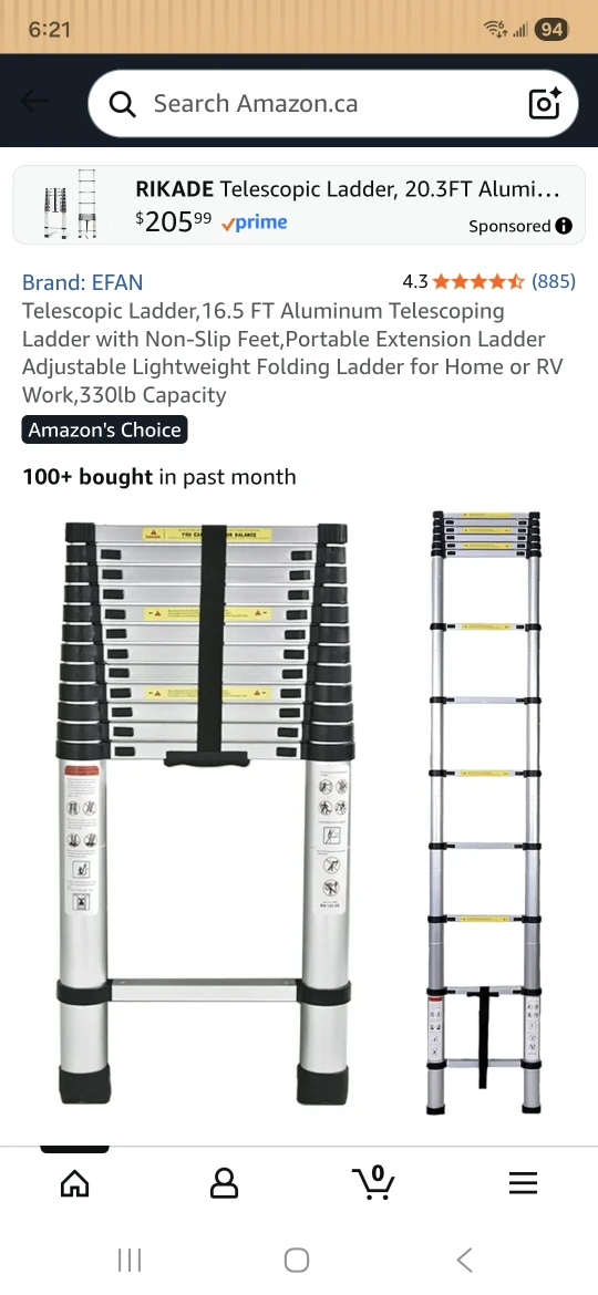 RIKADE Telescopic Ladder, 16 FT Aluminum Ladder
