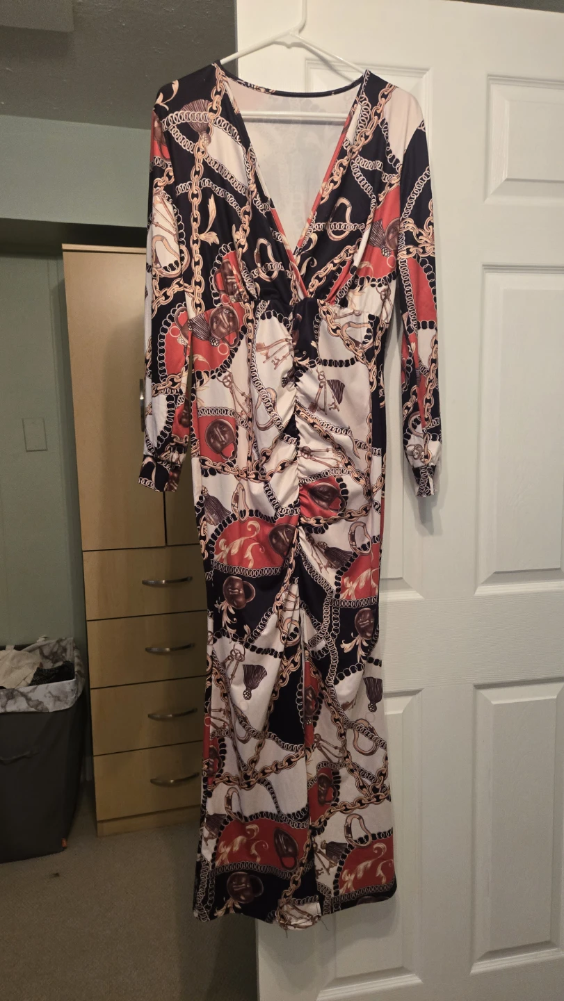 Women's Ruched Chain Print Maxi Dress