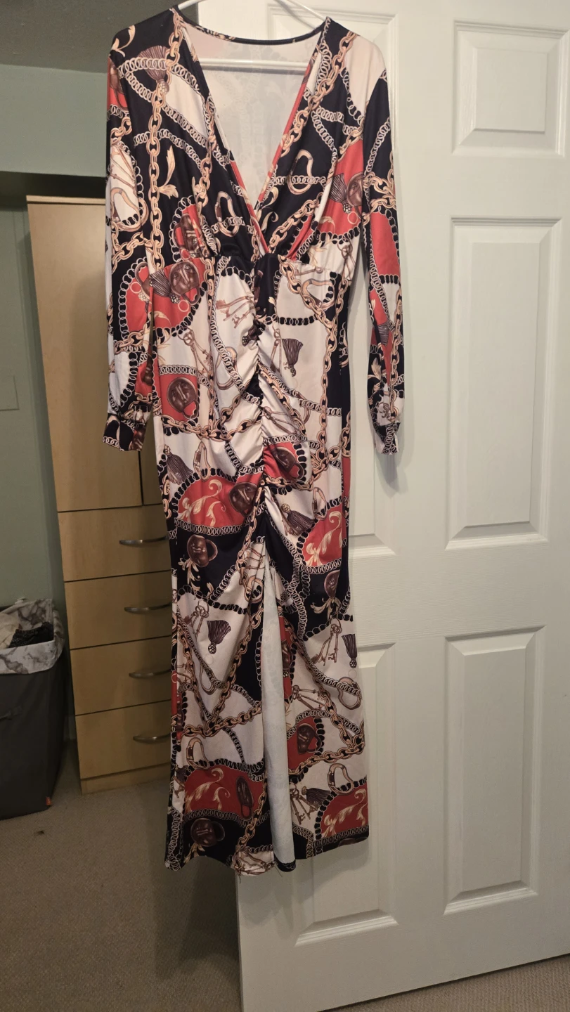 Women's Ruched Chain Print Maxi Dress - photo 2