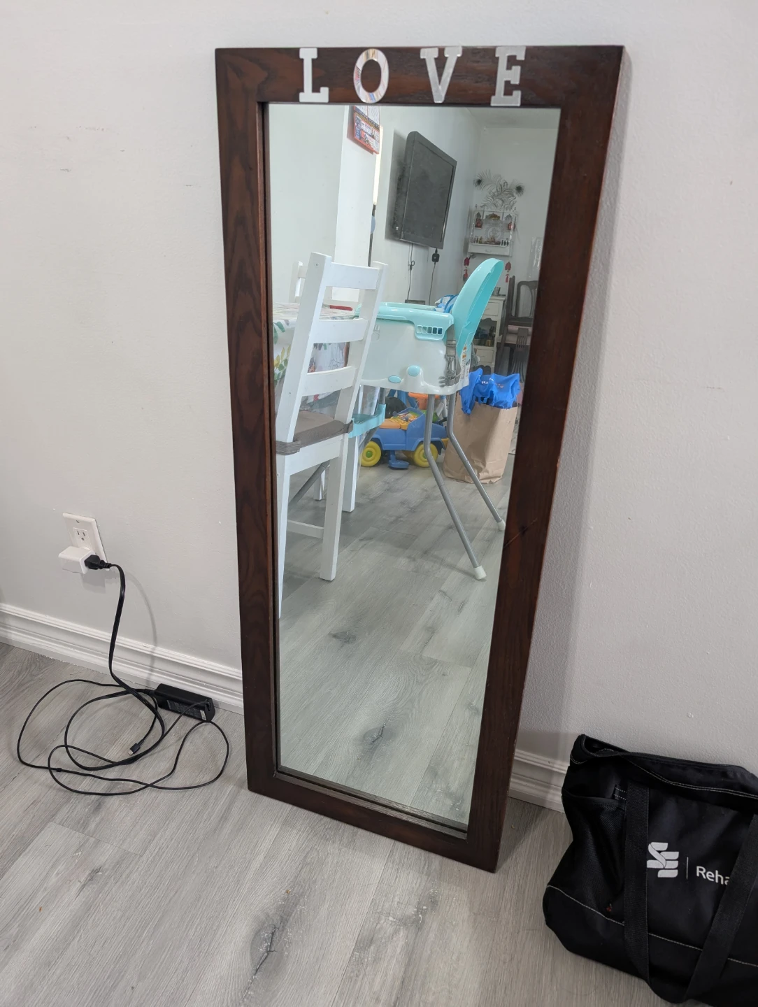 Wooden Framed Mirror with "LOVE" Accent